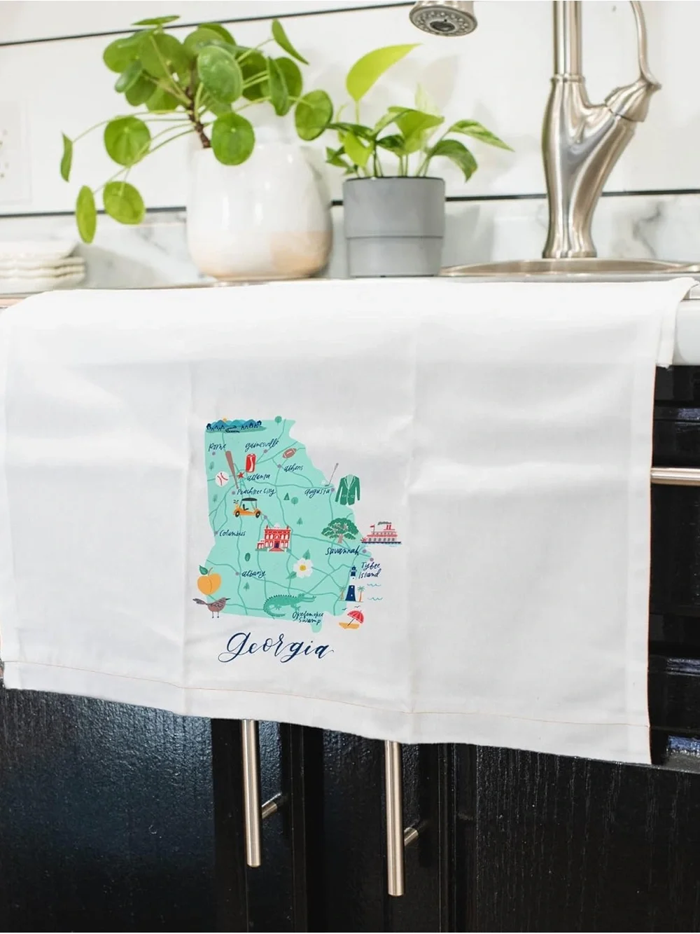 Georgia Map White Cotton Kitchen Towel